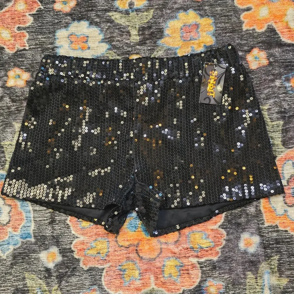 New Spirit Halloween Black Sequin Shorts XL High Rise Sparkle Party Glam Costume
